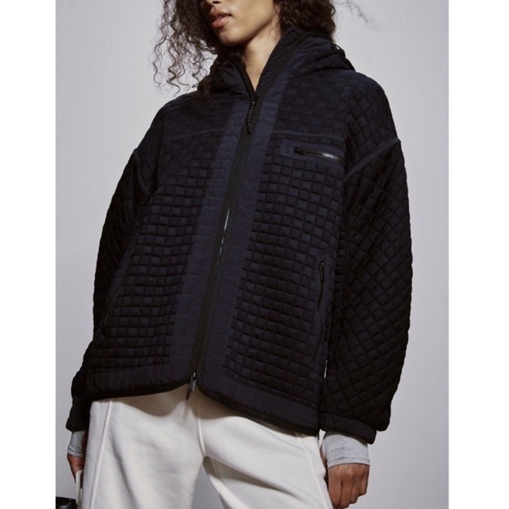 Free People Square Up Hooded Jacket Coat  Detail Black Size M NWT - Picture 2 of 12